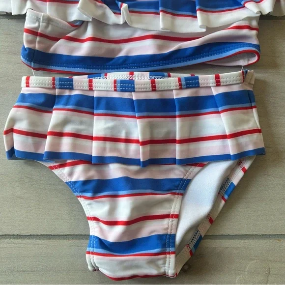 NWT Janie and Jack Girls Two-Piece Ruffle Stripe Swimsuit Blue, Red, White Pink - Picture 2 of 4